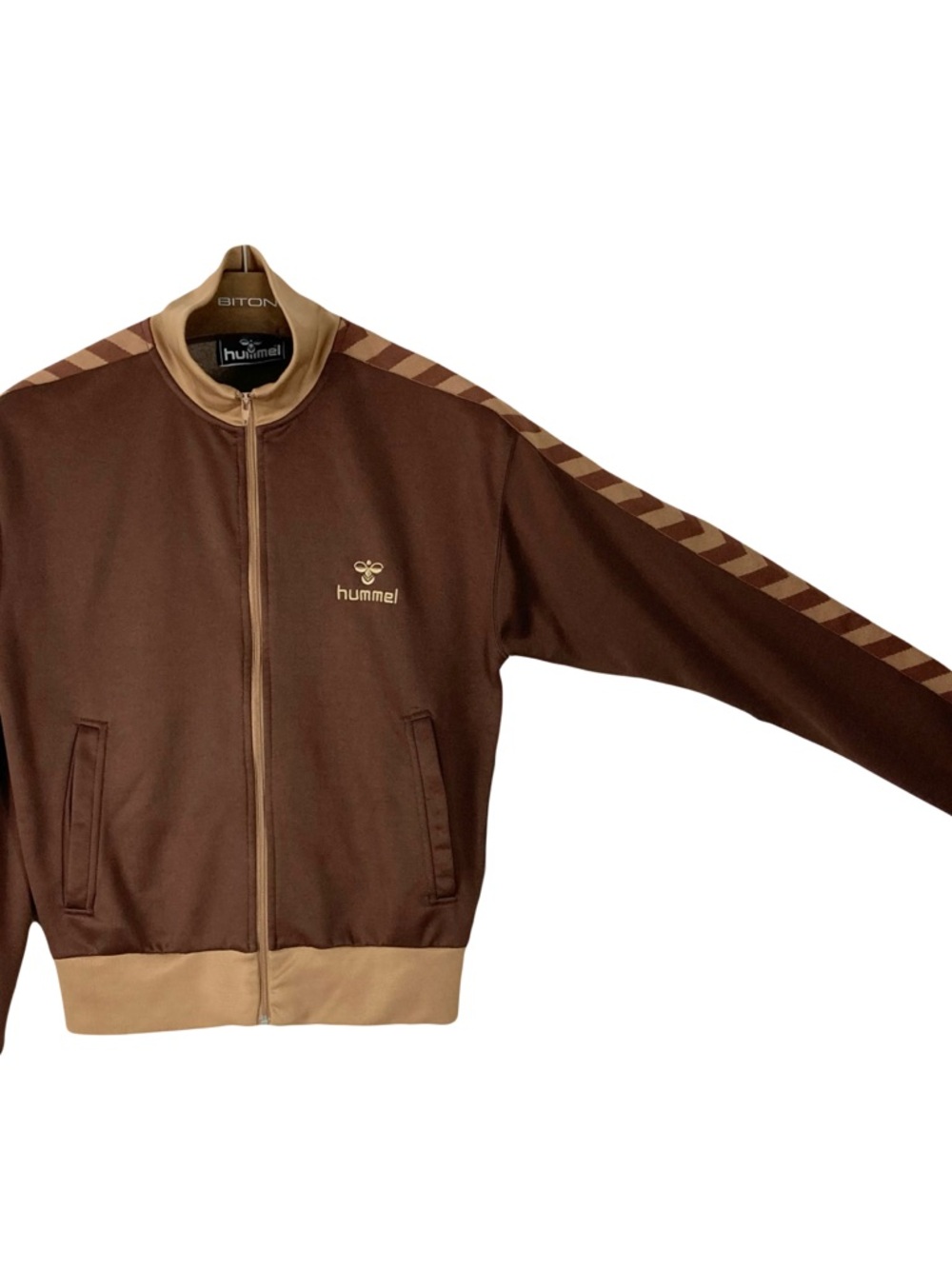 HUMMEL Track Jacket Men XL Brown Side-Stripe Full-Zip Mock-Neck